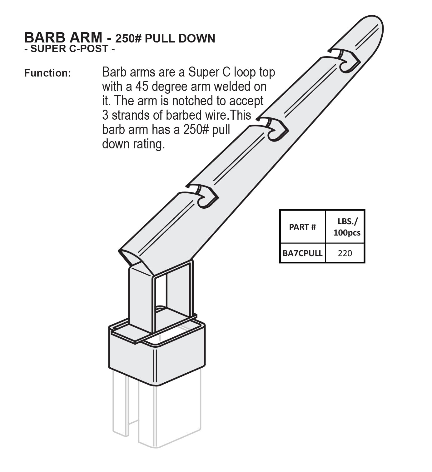 Barb Arm 250# Pull Down - Super C-Posts