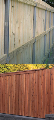 examples of C-Posts and metal brackets for wood fence in action