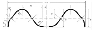 w-beam guardrail dimensions as seen from a top view
